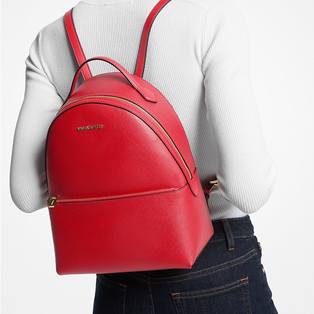 Michael Kors Red Saffiano Leather Mini Backpack - Picture 2 of 3